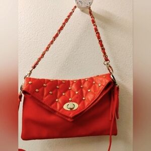 Forever 21 Quilted Coral And Gold Crossbody/Shoulder Bag